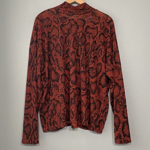 Mob Wife Size XXL Snakeskin Print Crepe Mock Neck Blouse Rust Earthy Goblincore - Picture 2 of 9
